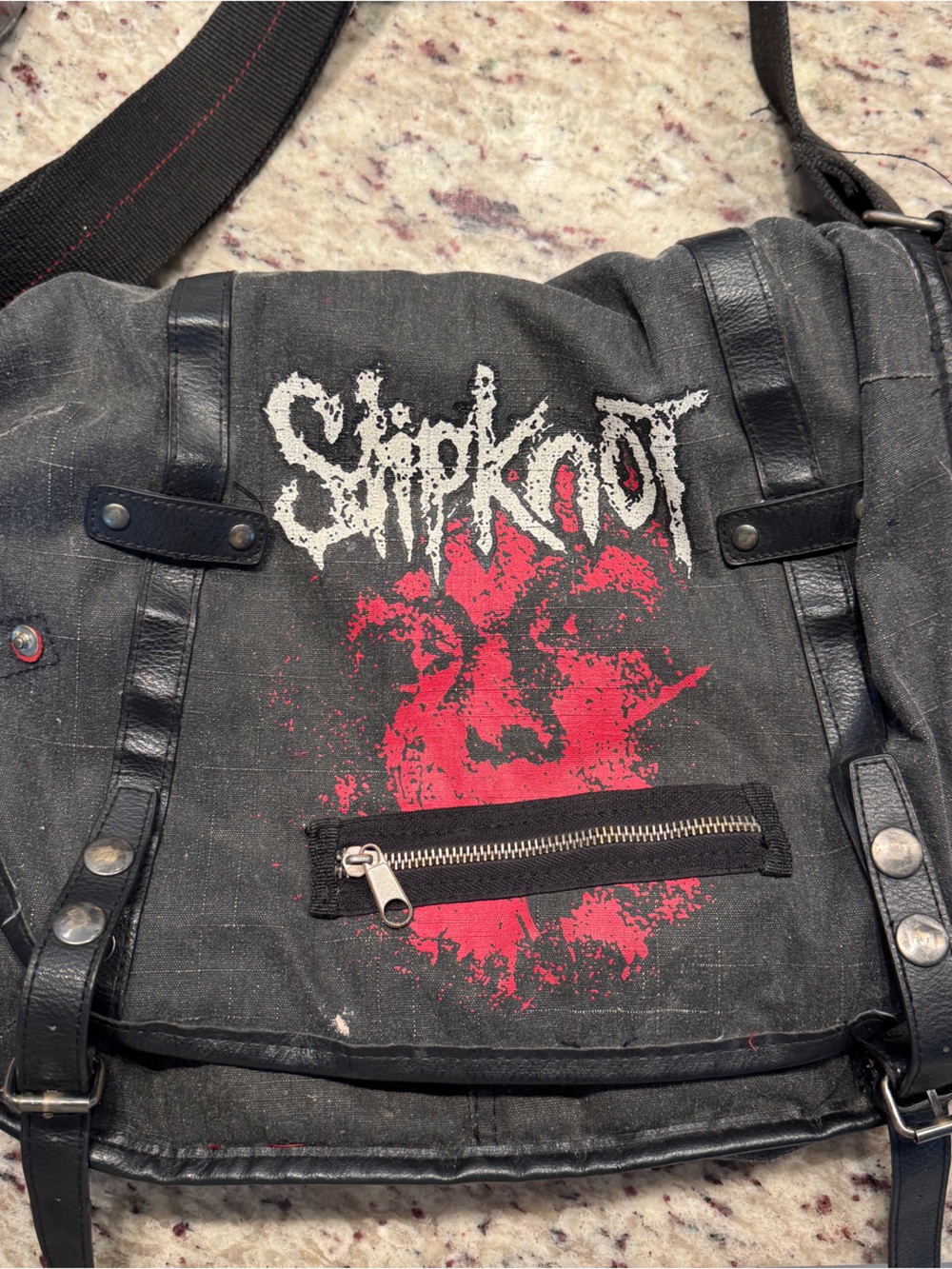 SLIPKNOT y2k Canvas Crossbody Bag with Red Graphic Print